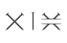 Metal nails, Crossed nails logo, Nails vector illustration set, Carpenter nails symbol