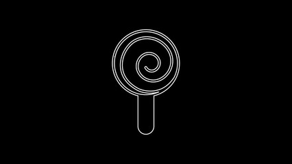 Sticker - White line Lollipop icon isolated on black background. Candy sign. Food, delicious symbol. 4K Video motion graphic animation