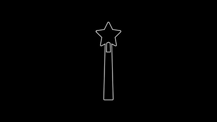 Poster - White line Magic wand icon isolated on black background. Star shape magic accessory. Magical power. 4K Video motion graphic animation