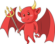 The Cute Character Of A Little Devil. Vector Illustration