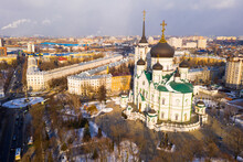 Top View Of The Annunciation Cathedral And The City Center Of Voronezh In Winter, Russia..