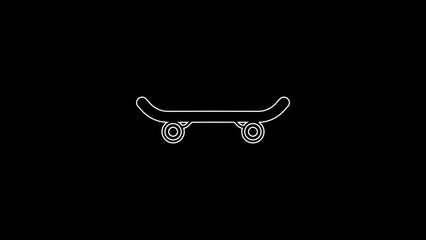 Wall Mural - White line Skateboard icon isolated on black background. Extreme sport. Sport equipment. 4K Video motion graphic animation