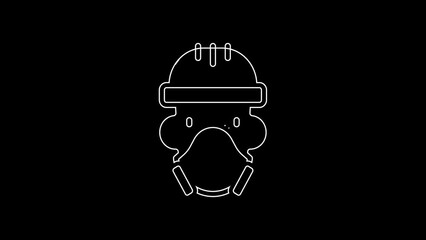 Wall Mural - White line Nuclear power plant worker wearing protective clothing icon isolated on black background. Nuclear reactor worker. 4K Video motion graphic animation