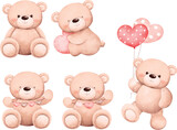 Watercolor Illustration set cute teddy bear 