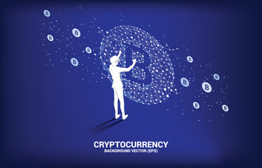 Poster - Silhouette man wear VR glasses with bitcoin icon from Polygon dot connect line. Concept for cryptocurrency technology and financial network connection.