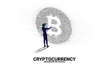 Poster - Silhouette man wear VR glasses with one and zero binary code digit matrix style. Background Concept for cryptocurrency technology and electronic money