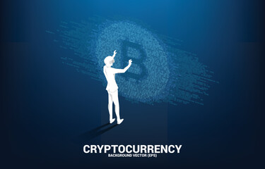 Poster - Silhouette man wear VR glasses with one and zero binary code digit matrix style. Background Concept for cryptocurrency technology and electronic money