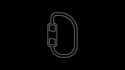 Wall Mural - White line Carabiner icon isolated on black background. Extreme sport. Sport equipment. 4K Video motion graphic animation