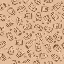 Seamless Pattern Coffee Cup And Coffee Bean Vector