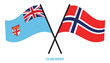 Fiji and Norway Flags Crossed And Waving Flat Style. Official Proportion. Correct Colors.