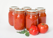 Home Canned, Home Grown, Organic, Crushed Tomatoes On White