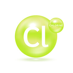 Chlorine molecule models green. Natural gas. Ecology and biochemistry concept. Isolated spheres on white background. 3D Vector Illustration.