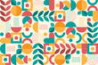 © nooumaporn - Abstract colorful flat geometric background, mosaic pattern design with the simple shape of circles, squares, dots, and lines. Mural design. Neo geometric. Vector Illustration.