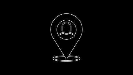 Poster - White line Worker location icon isolated on black background. 4K Video motion graphic animation