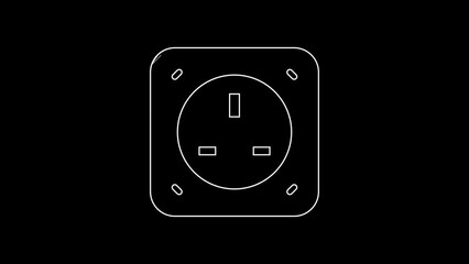 Sticker - White line Electrical outlet icon isolated on black background. Power socket. Rosette symbol. 4K Video motion graphic animation