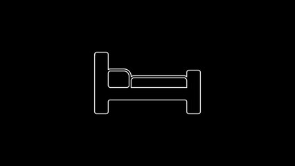 Poster - White line Bed icon isolated on black background. 4K Video motion graphic animation