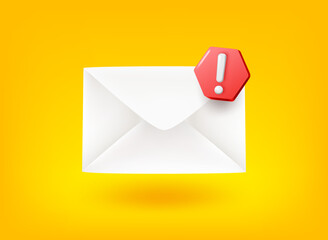 Poster - Paper envelope with exclamation point. Vector 3d illustration