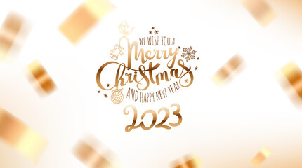 Poster - We wish you a Merry Christmas and Happy New 2023 Year. Vector card
