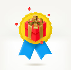 Poster - Insignia with gift box. Achievement concept. 3d vector icon