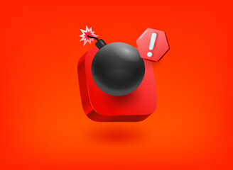 Poster - TNT with exclamation point pictogram. Vector 3d illustration
