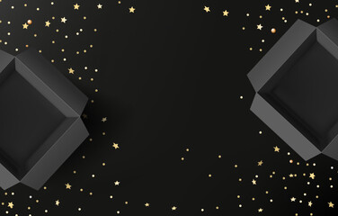 Aufkleber - Two gift boxes with golden confetti on black background