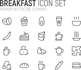 Canvas Print - Simple line set of breakfast icons.