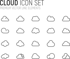 Canvas Print - Simple line set of cloud icons.