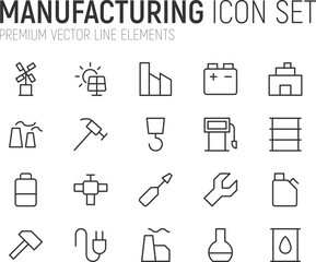 Poster - simple line set of manufacturing icons.