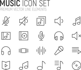 Poster - Simple line set of music icons.