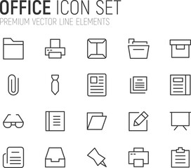 Poster - Simple line set of office icons.