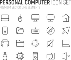 Poster - Simple line set of personal computer icons.