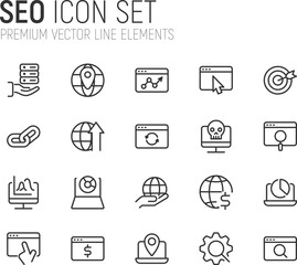 Poster - Simple line set of seo icons.