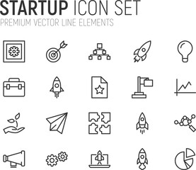 Poster - simple line set of startup icons.