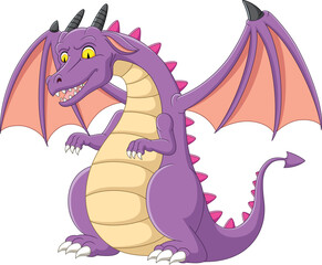 Wall Mural - Cartoon purple dragon on white background