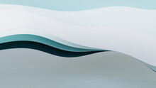 Abstract Wallpaper Created From White And Teal 3D Ribbons. Multicolored 3D Render With Copy-space.  