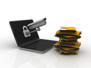 Poster - 3d rendering Folder connected to computer network under CCTV camera