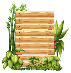 Poster - Wooden board template with nature leaves