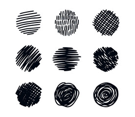 Aufkleber - hand drawn scribble circle bubbles. grunge round shapes. circle pencil sketch. doodle circular desig