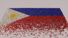 Philippine Flag Formed From A Crowd Of People. Banner Of Philippines On White.