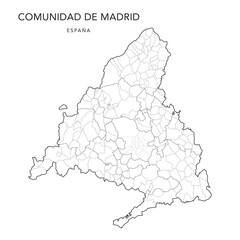 Wall Mural - Geopolitical Vector Map of the Community of Madrid with Judicial Areas (Partidos Judiciales), Municipalities (Municipios) and Madrid Districts (Distritos de Madrid) as of 2022 - Spain