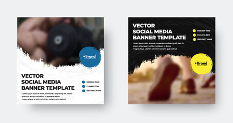 Poster - Vector web banner template, with colored rounded brush stroke, background for photo, leaflet for social media, newsletter.