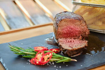 Wall Mural - Grilled and juicy fillet mignon closeup