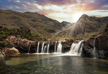 Scotland - Fairy Pools Waterfall At Sunirse In Isle Of Skye, UK