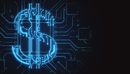 Poster - Abstract glowing blue circuit dollar hologram on blurry background with mock up place. Online banking and financial technology concept. 3D Rendering.