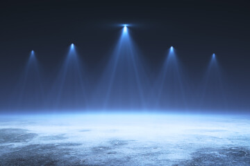 Aufkleber - Creative concrete backdrop with spotlight and mockup place on dark background. 3D Rendering.