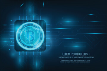 Wall Mural - Vector global circuit abstract bitcoin crypto currency blockchain technology.