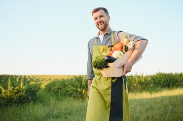 Canvas Print - Wooden box filled fresh vegetables