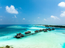 Maldives, North Male Atoll, Lankanfushi, Aerial View Of Bungalows Of Tropical Tourist Resort