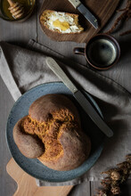 Studio Shot Of Loaf Of Homemade Pumpkin Bread And Mug Of Coffee