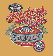 speedway short track kid racing team vintage vector print for boy children t shirt with applique pat